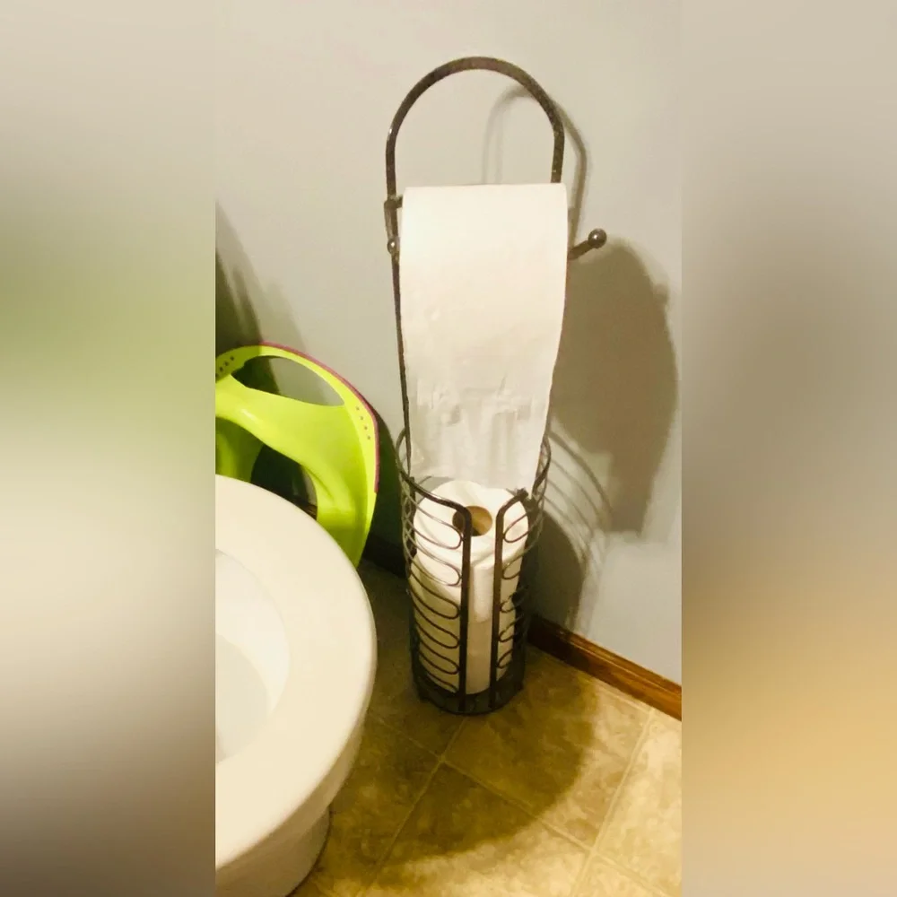 Black Metal Toilet Paper Tower- 28” Tall, Holds 4 Full TP Rolls, +One Hanging-up